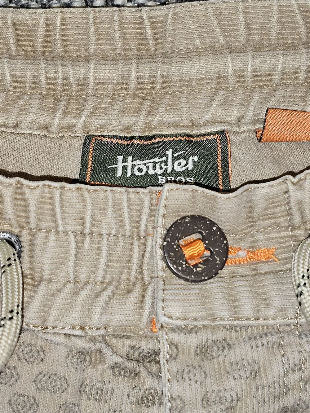 Howler Brothers Tan Corduroy Designer Drawstring Shorts Orange Accent Size 36 - Picture 4 of 7